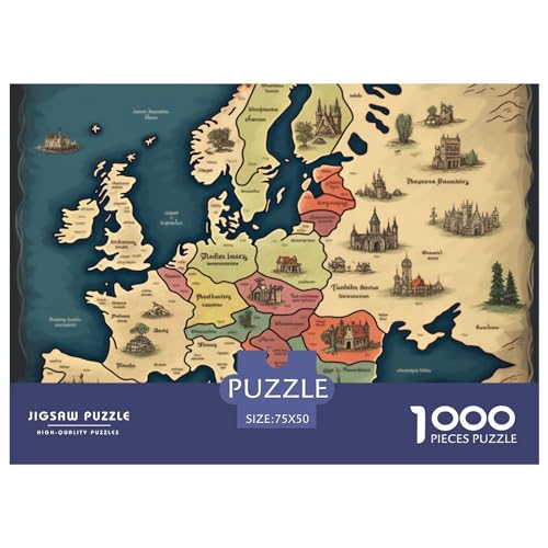 Karte von Europa Puzzle 1000 Pieces Intelligenz Herausforderung Jigsaw Puzzle for Adults and Children from 14 Years，Premium Quality Jigsaw Puzzle in Panorama Format von LYJSMDAAA