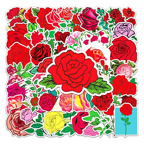 50 Stück Rosen Stickers Niedliche Trendy Blume Aufkleber für Wasserflasche Laptop Skateboard Scrapbooking Handy Auto Fahrrad Gepäck, wasserdichte Vinyl Aufkleber für Teenager Kinder Erwachsene von LYLSDSB