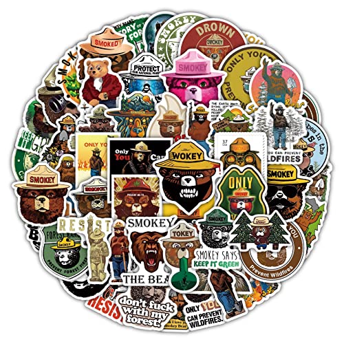 LYLSDSB 50 Stück Smokey Bear Stickers Cartoon niedliche Tier Aufkleber für Laptop Wasserflaschen Scrapbook Skateboard Motorrad Auto Gepäck,Wasserdicht Funny Bear Aufkleber für Kinder Teenager von LYLSDSB