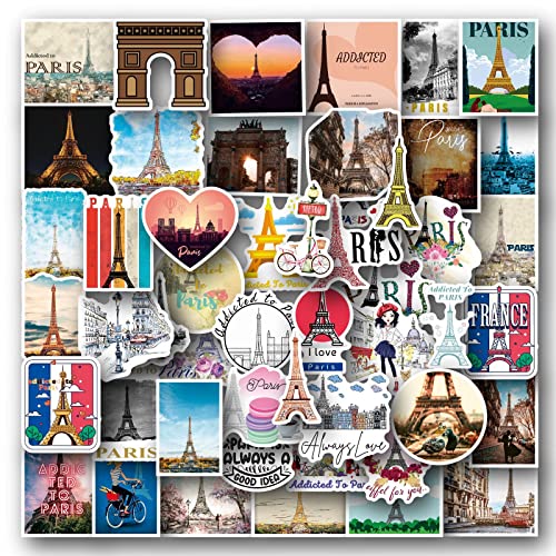 Paris Aufkleber 50 Stück Wasserdichte Niedlich Eiffelturm Sticker für Wasserflaschen Laptop Skateboard Motorrad Auto Fahrrad Scrapbook Gepäck,Vinyl Vintage Gebäude Sticker für Kinder Teenager Mädchen von LYLSDSB