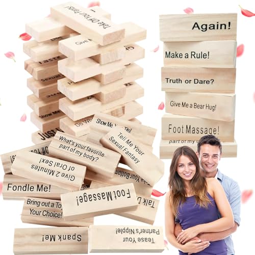 LYNBLY 48 Holzblöcke Couple Game Blocks, Super freches Blockturm-Spiel, Lust Tower, Couple Game Blocks, Valentinstag Tumbling Tower Blocks Spiel für Paare, Freches Spiel Für Erwachsene von LYNBLY