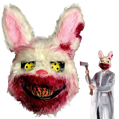 LYNBLY Blutige Kaninchen Maske, Horror Hasenmaske Für Kinder Erwachsene, Halloween Kaninchen Kopf Bloody Simulation Tier Maske, Party Dekorationen, Gruselige Hasenmaske Für Maskerade Cosplay von LYNBLY