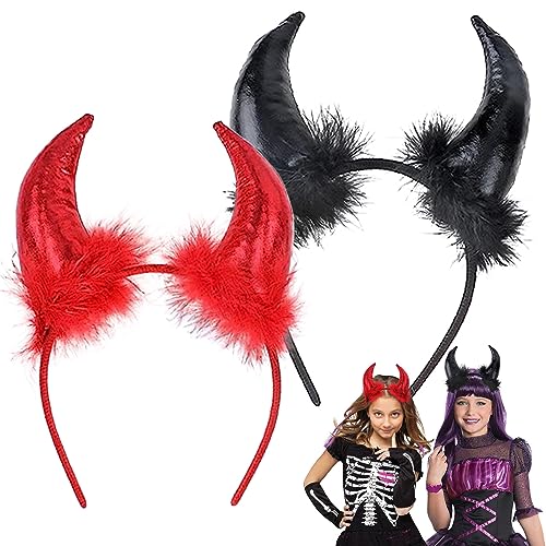 LYNBLY Teufelshörner haarband, 2 Stück Teufel Ohren Haarband, Halloween Mardi Gras Masquerade Party Foto Requisiten Headwear Hörner, für Damen Herren & Kinder zu Helloween, Karneval und Kostüm Party von LYNBLY