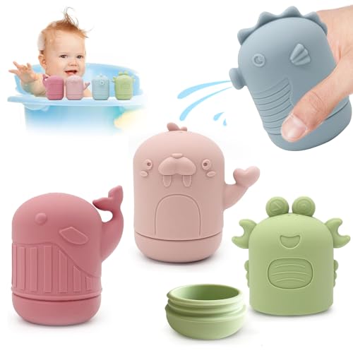 LYNSAN 4 Stück Badewannenspielzeug, Badespielzeug Baby Silikon, Badewanne Spielzeug Spritztiere Kinder, Wasserspielzeug Badewanne Pool Geschenke für Babys Kleinkinder Jungen Mädchen ab 6 Monate 1 Jahr von LYNSAN