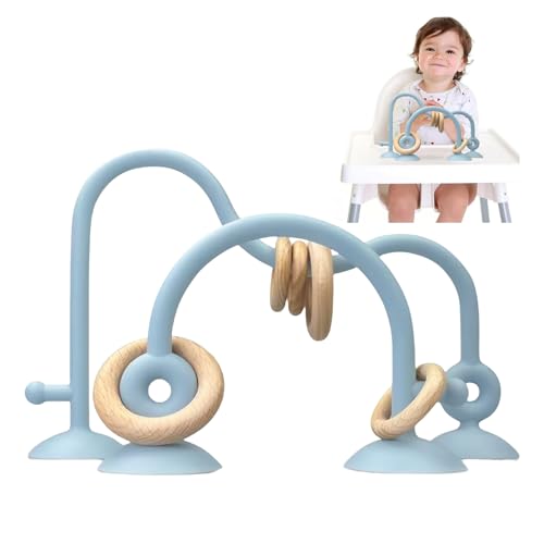 LYNSAN Baby Spielzeug Saugnapf Hochstuhl, Montessori Spielzeug, Sensorische Spielzeug Silikon mit Holzring, Babyspielzeug für Jungen und Mädchen Kindergarten Zuhause Babyzimmer, Blau von LYNSAN