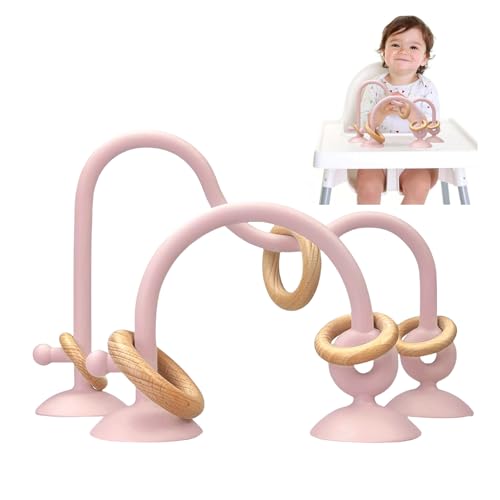 LYNSAN Baby Spielzeug Saugnapf Hochstuhl, Montessori Spielzeug, Sensorische Spielzeug Silikon mit Holzring, Babyspielzeug für Jungen und Mädchen Kindergarten Zuhause Babyzimmer, Rosa von LYNSAN