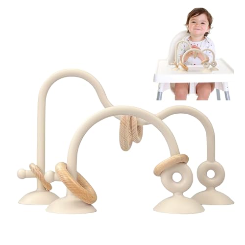 LYNSAN Baby Spielzeug Saugnapf Hochstuhl, Sensorische Spielzeug Silikon mit Holzring, Montessori Spielzeug, Babyspielzeug für Jungen und Mädchen Kindergarten Zuhause Babyzimmer, Beige von LYNSAN