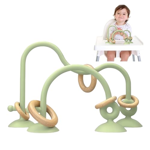 LYNSAN Baby Spielzeug Saugnapf Hochstuhl, Sensorische Spielzeug Silikon mit Holzring, Montessori Spielzeug, Babyspielzeug für Jungen und Mädchen Kindergarten Zuhause Babyzimmer, Grün von LYNSAN