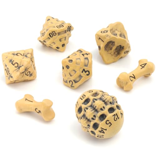 DND Würfel Set - Dice Set mit 7 Skull & Bone/Schädel & Knochen D&D Würfel - D20, D12,%D10, D10, D8, D6 & D4 Seitig für Dungeons & Dragons (D&D), Warhammer, Pathfinder, Pen and Paper Geschenk. (Gelb) von LYNX