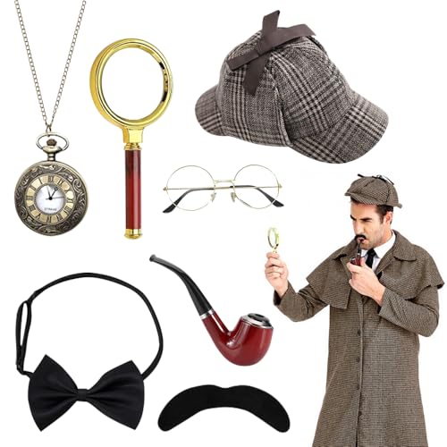 7PCS Detektiv Kostüm Zubehör Set,Sherlock Holmes Kostüm Accessoires,1920er Jahre Detektiv Kostüm,Detektiv Cosplay Requisiten,für Kinder Erwachsenen Halloween Cosplay Karneval Maskerade Dress up Party 7PCS Detektiv Kostüm Zubehör Set,Sherlock Holmes Kostüm Accessoires,1920er Jahre Detektiv Kostüm,Detektiv Cosplay Requisiten,für Kinder Erwachsenen Halloween Cosplay Karneval Maskerade Dress up Party von LYPPUL