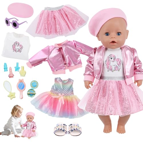 LYPPUL 15Pcs Puppenkleidung, Kleidung Outfits für Baby Puppen für 36-45cm Puppen, Puppezubehör mit Regenbogenkleid Make-up Spielzeugset Hausschuhe Brille, Born Baby Kleidung Puppen Zubehör für Mädchen LYPPUL 15Pcs Puppenkleidung, Kleidung Outfits für Baby Puppen für 36-45cm Puppen, Puppezubehör mit Regenbogenkleid Make-up Spielzeugset Hausschuhe Brille, Born Baby Kleidung Puppen Zubehör für Mädchen von LYPPUL