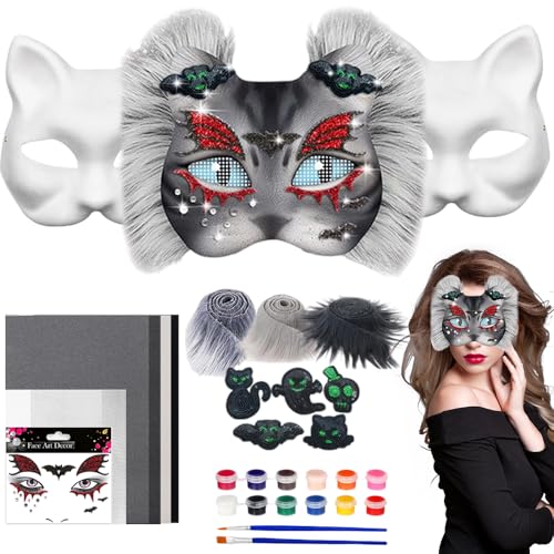 LYPPUL 26pcs Therian Mask, Katzenmasken zum Bemalen, Tier Katze Maske DIY Set mit Kunstpelz, Augennetz und Filztuch, Furry Tiermasken Katzenmasken für Halloween Karneval Maskerade Rollenspiele LYPPUL 26pcs Therian Mask, Katzenmasken zum Bemalen, Tier Katze Maske DIY Set mit Kunstpelz, Augennetz und Filztuch, Furry Tiermasken Katzenmasken für Halloween Karneval Maskerade Rollenspiele von LYPPUL