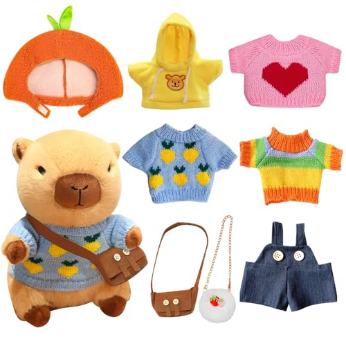 LYPPUL 9pcs Capybara Plüschtier, 23CM Capybara Kuscheltier mit Kleidung und Accessoires, Capybara-Stofftier mit Hut, Kinder-Plüschpuppenspielzeug, Anziehspielzeug Für Mädchen Jungen Home Deko LYPPUL 9pcs Capybara Plüschtier, 23CM Capybara Kuscheltier mit Kleidung und Accessoires, Capybara-Stofftier mit Hut, Kinder-Plüschpuppenspielzeug, Anziehspielzeug Für Mädchen Jungen Home Deko von LYPPUL