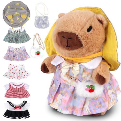 LYPPUL Capybara Kuscheltier, Capybara Plüschtier mit Kleidung und Accessoires, 25CM Capybara Plush Toy mit Hut, Kinder-Plüschpuppenspielzeug, Anziehspielzeug für Home Deko Kinder LYPPUL Capybara Kuscheltier, Capybara Plüschtier mit Kleidung und Accessoires, 25CM Capybara Plush Toy mit Hut, Kinder-Plüschpuppenspielzeug, Anziehspielzeug für Home Deko Kinder von LYPPUL