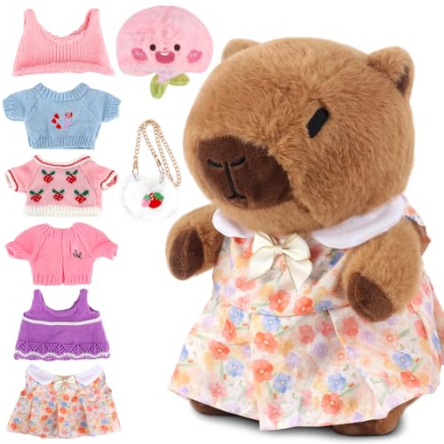 LYPPUL Capybara Plüschtier, Capybara Kuscheltier mit Kleidung und Accessoires, 25CM Capybara Plush Toy mit Hut, Kinder-Plüschpuppenspielzeug, Anziehspielzeug Für Mädchen Jungen Home Deko LYPPUL Capybara Plüschtier, Capybara Kuscheltier mit Kleidung und Accessoires, 25CM Capybara Plush Toy mit Hut, Kinder-Plüschpuppenspielzeug, Anziehspielzeug Für Mädchen Jungen Home Deko von LYPPUL