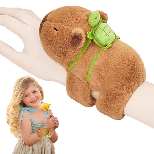 LYPPUL Capybara Schnapparmband, Capybara Plüschtier, Capybara Kuscheltier Klatscharmband Kinder, Capybara Tragende Schildkröte, Niedlichen Capybara Plushie, Stofftier Tier Capybara Puppen für Kinder von LYPPUL