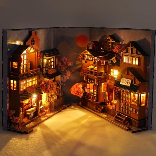 LYPPUL DIY Book Nook Kit, DIY Puppenhäuser Miniatur Haus Kit, 3D Puzzle Buchstützen aus Holz, Miniatur Puppenhaus Booknook Kit mit LED-Licht, Modellbausätze für Erwachsene Jugendliche zum Bauen von LYPPUL