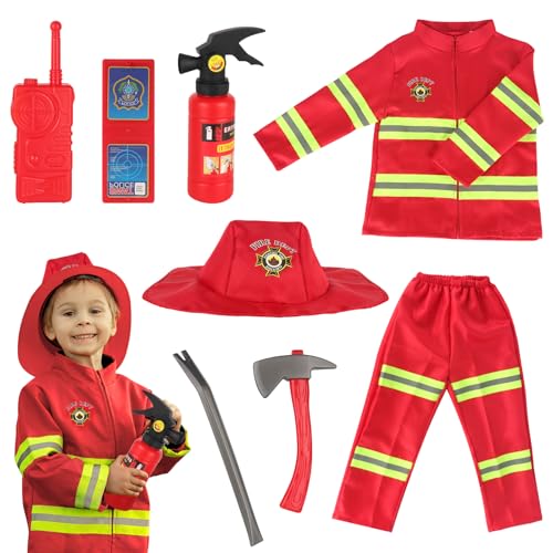 LYPPUL Feuerwehrmann Kostüm Kinder, Feuerwehr Rollenspiel Set mit Feuerwehrhelm Zubehör, Feuerwehrmann Spielzeug, Feuerwehr kostüm kinder Geschenke für Kinder Cosplay Karneval Fasching 3 4 5 6 7Jahren von LYPPUL