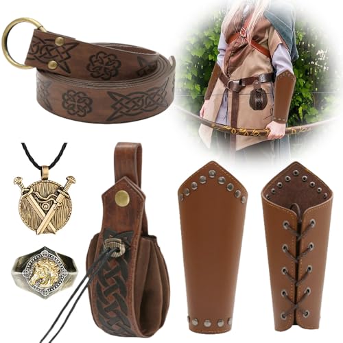 LYPPUL Halloween Nekromanten Anzug, 6er Mittelalter Kleidung Herren Damen, Mittelalter Gürtel, Mittelalter Gürteltasche Mittelalterlicher Kunstleder Gürtel für Wikinger Kostüm Accessoires Set von LYPPUL