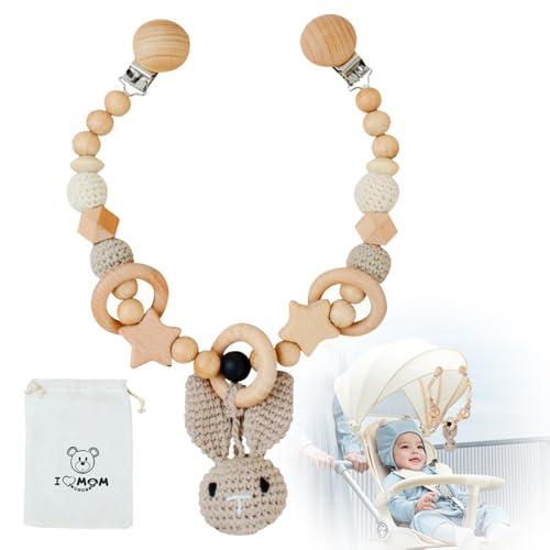 LYPPUL Kinderwagenkette Holz Baby, Kinderwagen Kette für Babys, Kinderwagenspielzeug Kinderwagenkette Junge Mädchen, Babyschale Spielzeug mit Glocke für Kleinkinder ab 0+ Monaten von LYPPUL