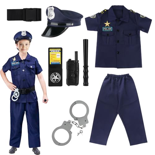 LYPPUL Polizei Kostüm Kinder, Cosplay-polizei für Kinder mit Polizei Ausrüstung, Polizei Spielzeug Walkie-Talkie Polizeiabzeichen Taktstock Handschellen für Rollenspiel Mädchen Jungen Karneval Party von LYPPUL