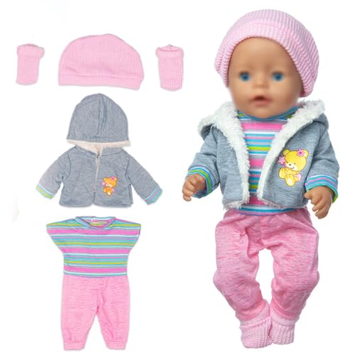 LYPPUL Puppenkleidung, 43-48cm Kleidung Outfits für Baby Puppen, 18 Zoll Born Baby Kleidung Puppen Zubehör mit Strampler Mantel Hut Socken, Süße Puppenkleidung Set Geschenk für Kinder von LYPPUL