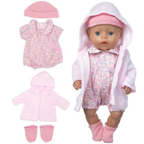 LYPPUL Puppenkleidung, 36cm-43cm Kleidung Outfits für Baby Puppen, Kleidung Puppen Zubehör mit Langarm Bodys,Hut, Socken, Mantel, Süße Puppenkleidung Set Geschenk für Mädchen von LYPPUL