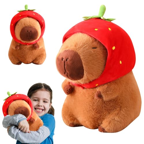 LYPPUL Simulation Capybara Plüschtier, 23CM Niedliche Capybara Kuscheltier, Realistisches Weiches Capybara Spielzeug, Erdbeere Capybara Stofftier Geburtstagsgeschenk für Home Deko Kinder von LYPPUL