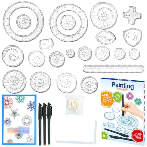 LYPPUL 28 Stück Spirograph, Spiral Designer, Spirograph Design Set mit 22 Räder und 3 Stiften, Multifunktionales Spirograph Zeichenwerkzeug,Spirograph Spiral Drawing Spielzeug Set,Malschablonen Kinder von LYPPUL