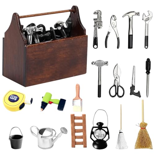 LYPPUL Wichtel Zubehör Miniatur Werkzeugkasten, 18 Stück Miniatur Wichtel Zubehör, Mini Holz Werkzeugkiste mit Werkzeug, Puppenhaus Zubehör Weihnachten Garten Deko Wichtel Baustelle Set LYPPUL Wichtel Zubehör Miniatur Werkzeugkasten, 18 Stück Miniatur Wichtel Zubehör, Mini Holz Werkzeugkiste mit Werkzeug, Puppenhaus Zubehör Weihnachten Garten Deko Wichtel Baustelle Set von LYPPUL