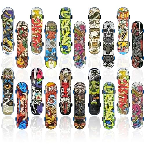 LYQQY Fingerskateboards, 20 Stückes Fingerskateboard Set Mini Fingerboards Skatepark Spiel für Kinder Partytütenfüller, Kindergeburtstag Geschenke,Schlüsselbund Dekoration,9.5cm (Zufällige Muster) von LYQQY