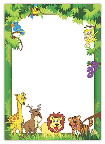 LYSCO Motivpapier (Dschungel-5037, DIN A4, 100 Blatt) - Briefpapier für Kinder mit Urwaldtieren Papagei Giraffe Löwe und mehr von LYSCO