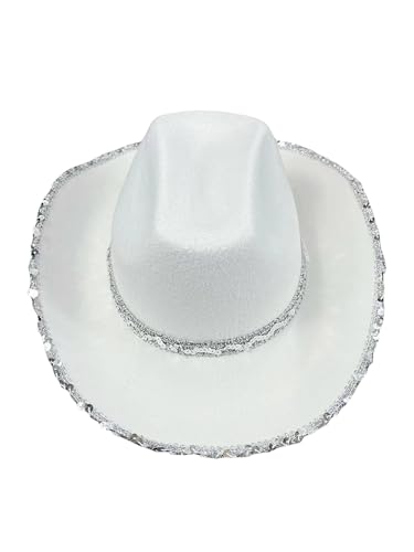 Cowboy-Hut für Erwachsene, Herren, Damen, breite Krempe, hohe Oberseite, glitzernde Kuh-Mädchen-Hüte für Kostüme (A-Weiß, Einheitsgröße) von LYSINK