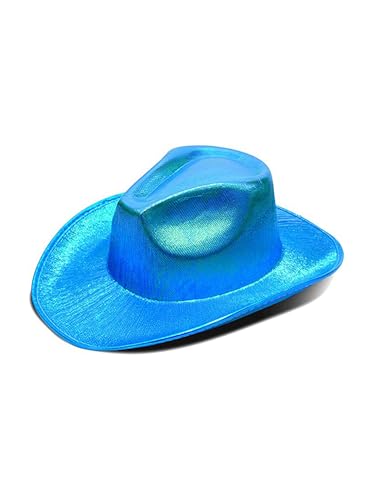 LYSINK Cowboy-Cowgirl-Hut für Erwachsene, breite Krempe, Western-Cowboyhut, glitzernde Kuh-Mädchen-Hüte für Fasching, Landparty, Blau, Einheitsgröße von LYSINK