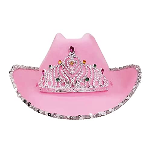 LYSINK Cowboy-Cowgirl-Hut für Erwachsene, breite Krempe, Western-Cowboyhut, glitzernde Kuh-Mädchen-Hüte für Kostüm, Landparty (rosa Krone, Einheitsgröße) von LYSINK