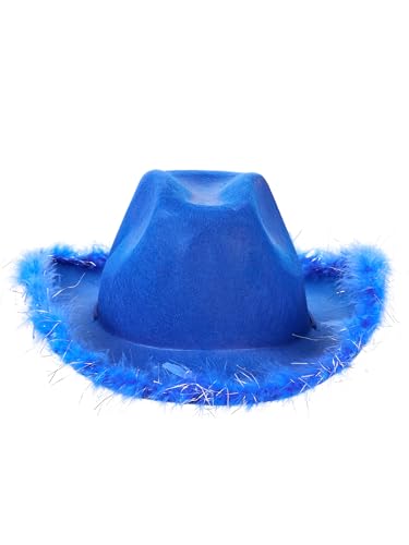 LYSINK Cowboyhut für Damen, Diamant-Quasten-Cowgirl-Hut, Strass-Fransen-Kuh-Jungen-Hüte, Rave-Junggesellenabschied-Zubehör, A-tiefblauer Flaum, Einheitsgröße von LYSINK