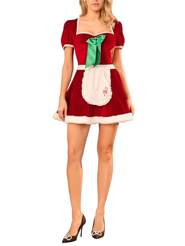 LYSINK Damen-Weihnachts-Kostüm, Cosplay-Kostüm, süßes Frauenmann-Kostüm, Weihnachtsfeier, passende Outfits, Weihnachts-Fance-Kleid, Kleidung (A-Red, L) von LYSINK