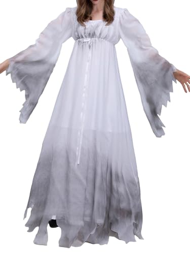 LYSINK Erwachsenenkostüm für Erwachsene, Geisterbraut-Kostüm, wilder Zombie-Vampir, Sadako-Outfits, Faschingsparty-Kostüm (Weiß, XL) von LYSINK