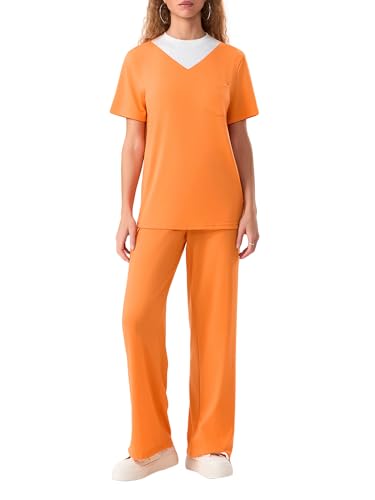 LYSINK Halloween-Kostüm für Damen, Häftlings-Cosplay-Kostüm, kurzärmelig, Oberteil, Hose, 2-teiliges Outfit, klassisches orangefarbenes Gefängniskostüm (mehrfarbig, M) von LYSINK