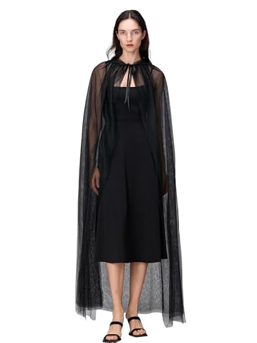 LYSINK Maxi-Kapuzenumhang für Herren und Damen, Netzstoff, Krawatte vorne, Reaper-Umhang, Vampir-Kapuzenumhang, Halloween-Kostüm (Schwarz, Einheitsgröße) von LYSINK