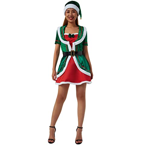 LYSINK Unisex-Erwachsenenkostüm für Erwachsene, Deluxe-Weihnachtsmann-Helfer, Cosplay, Kostüm, Weihnachtsbaummantel mit Hose, Outfit für Urlaub, (Ba Green Woman, L) von LYSINK