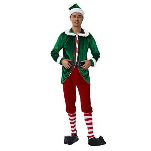 LYSINK Unisex-Erwachsenenkostüm für Erwachsene, Deluxe-Weihnachtsmann-Helfer, Cosplay-Kostüm, Mantel mit Hose, Outfit für Urlaub, (Ba Green Man + Socken, Größe 3XL) von LYSINK