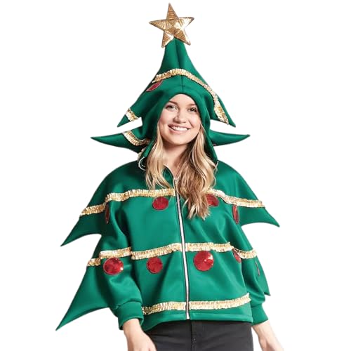 LYSINK Weihnachtsbaum-Poncho-Kostüm für Damen, Schleife, Ball, Dekoration, Kapuzenumhang, Party-Requisite für Cosplay-Party (Bb Green, L) von LYSINK