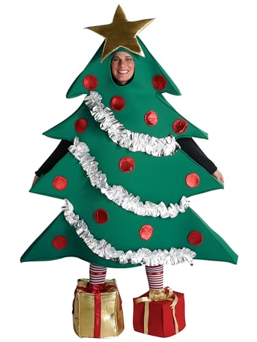 LYSINK Weihnachtsbaumkostüm für Erwachsene, Damen, Herren, Punkt, Stern, Dekor, glänzendes Lametta-Outfit mit Schuhüberzügen für Cosplay-Party (A-a-Grün, Einheitsgröße) von LYSINK