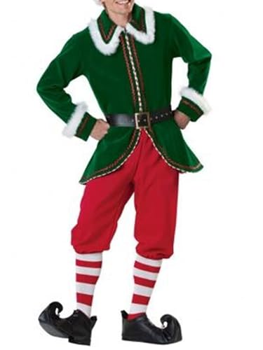 LYSINK Weihnachtselfe für Erwachsene, passende Outfits für Herren und Damen, Kumpel der Elf, Rollenspiel, Deluxe-Weihnachtsmann-Anzug, Cosplay, komplettes Set (grüner Mann, L) von LYSINK