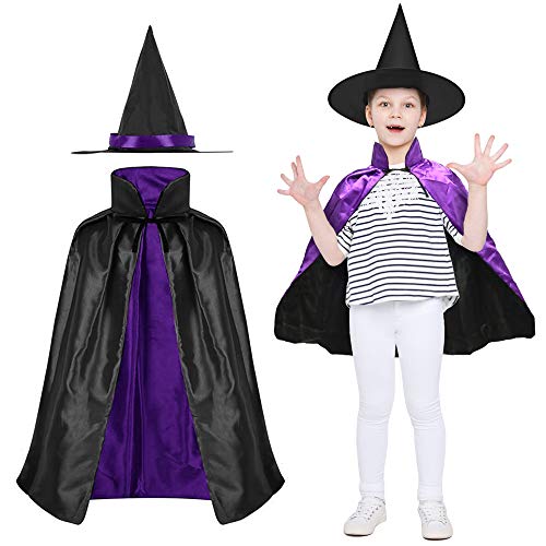 LYTIVAGEN Zauberer Kostüm Kinder Hexe Umhang mit Hut Halloween Hexen Kostüme Doppelseitig Zauberer Mantel Hexen Cosplay Cape mit Hexenhut Magier Kinderkostüm für Halloween Karneval Vampire Kostümparty von LYTIVAGEN