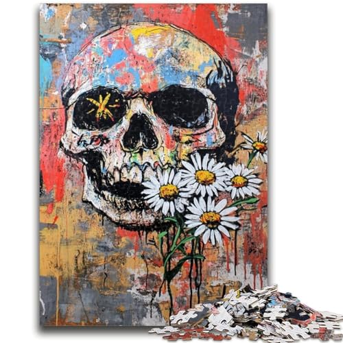 1000-teiliges Puzzle für Jugendliche und Erwachsene, Blumen und Totenköpfe im Basquiat-Stil, Denkspiel, Lernspiel für Geburtstag, Weihnachten, für 14-Jährige, 26x38cm 1000-teiliges Puzzle für Jugendliche und Erwachsene, Blumen und Totenköpfe im Basquiat-Stil, Denkspiel, Lernspiel für Geburtstag, Weihnachten, für 14-Jährige, 26x38cm von LYXIANY