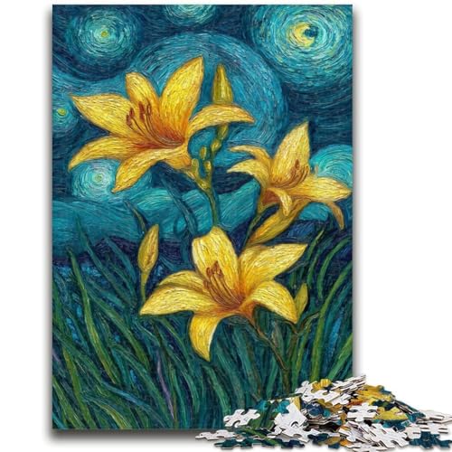1000-teiliges Puzzle für Jugendliche und Erwachsene, Gelbe Lilien am Nachthimmel, für Kinder ab 14 Jahren, Quizspiel, Spaß für Aktivitäten zu Hause, Geburtstagsgeschenk, Reisegeschenke, 26x38cm 1000-teiliges Puzzle für Jugendliche und Erwachsene, Gelbe Lilien am Nachthimmel, für Kinder ab 14 Jahren, Quizspiel, Spaß für Aktivitäten zu Hause, Geburtstagsgeschenk, Reisegeschenke, 26x38cm von LYXIANY