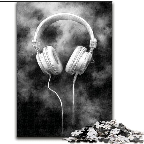 1000-teiliges Puzzle für Jugendliche und Erwachsene, schwarz-weiße Kopfhörer, Stressabbau, Zeitvertreib zu Hause, mit passendem Poster und Quizblatt, 38x26cm 1000-teiliges Puzzle für Jugendliche und Erwachsene, schwarz-weiße Kopfhörer, Stressabbau, Zeitvertreib zu Hause, mit passendem Poster und Quizblatt, 38x26cm von LYXIANY