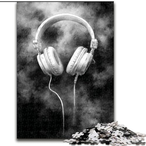 1000-teiliges Puzzle für Teenager, Geschenke, schwarz-weiße Kopfhörer, anspruchsvolles Spiel und Familienspiel mit passendem Poster und Quizblatt, 50x75cm 1000-teiliges Puzzle für Teenager, Geschenke, schwarz-weiße Kopfhörer, anspruchsvolles Spiel und Familienspiel mit passendem Poster und Quizblatt, 50x75cm von LYXIANY